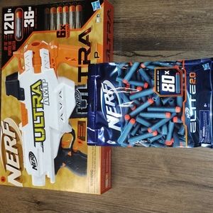 NERF Ultra Amp Motorized Blaster, 6-Dart Clip, 6 Ultra Darts, Compatible + 80